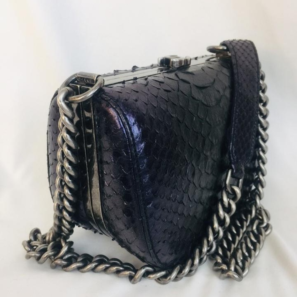 CHANEL - Box Frame Deep Purple Python Skin Leather bag